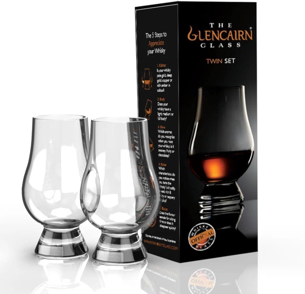 Glencairn whisky glass with tulip shape for bourbon sipping