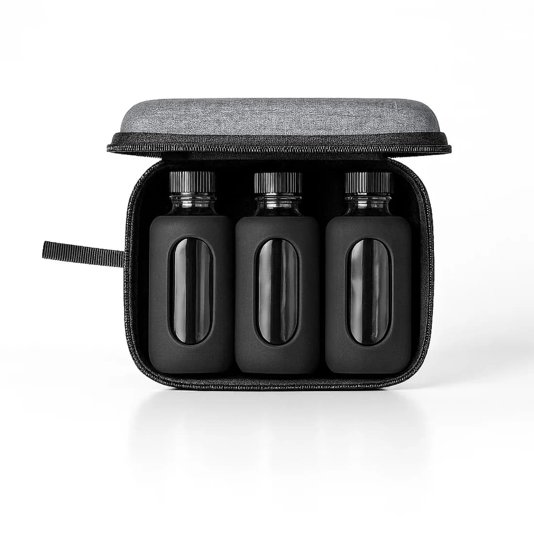 BYOS bottle flight travel set with three leak-proof bottles in a carrying case