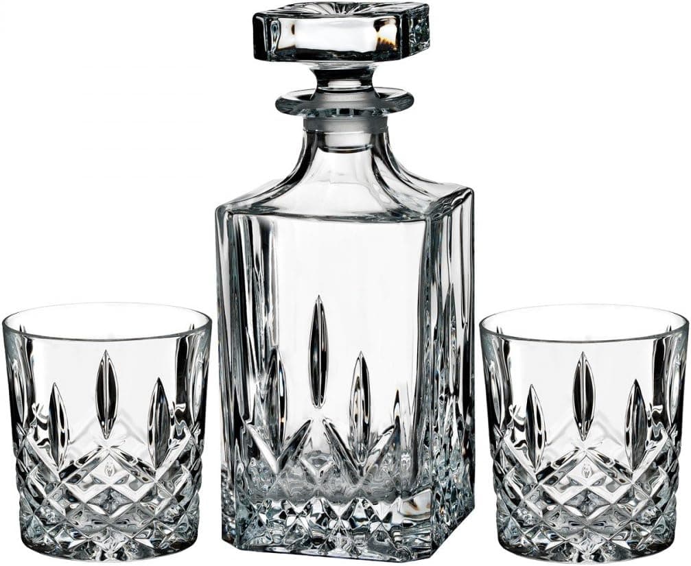 Marquis by Waterford Markham Square crystal whiskey decanter with four matching old-fashioned glasses