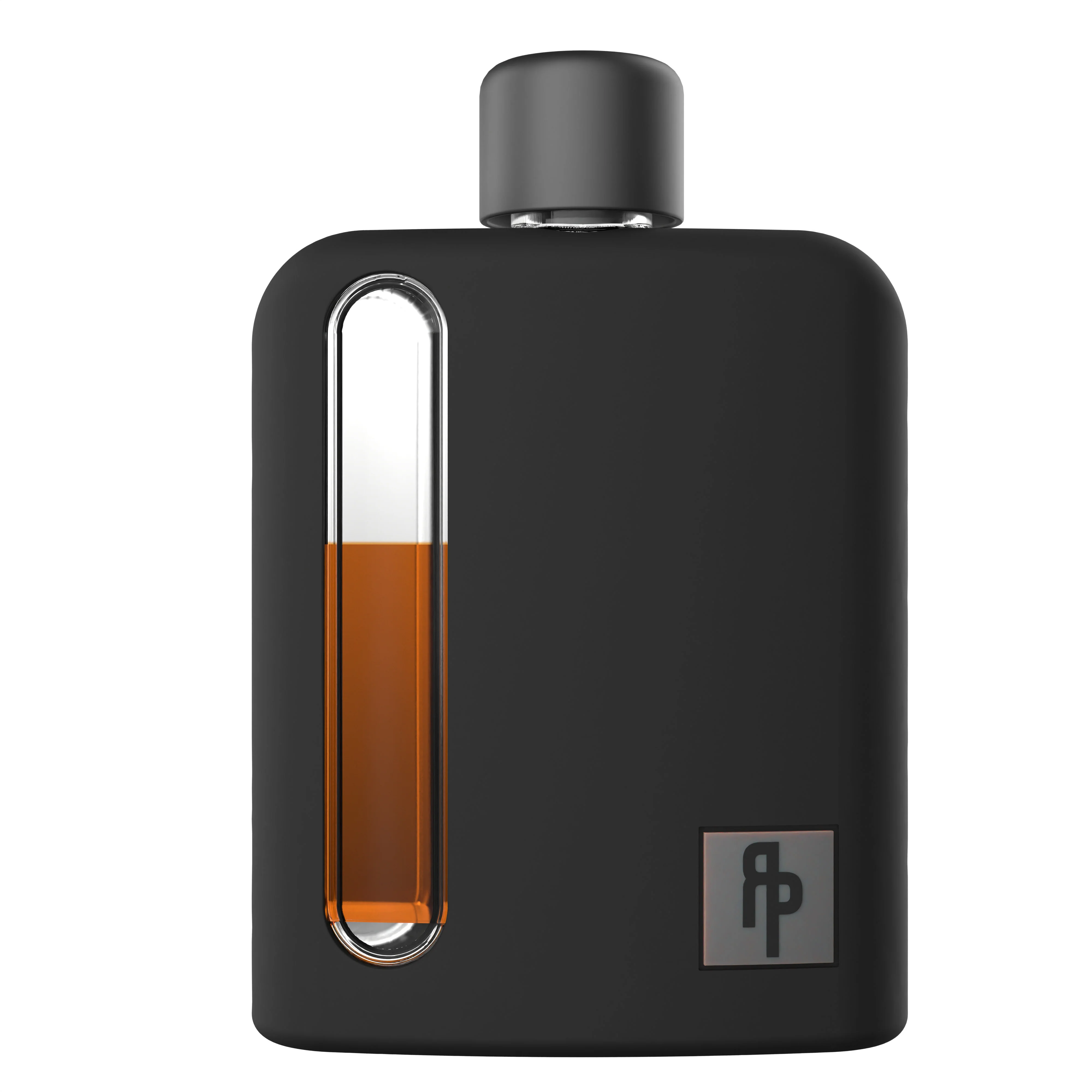 Ragproper glass hip flask with black silicone exterior and glass viewing window