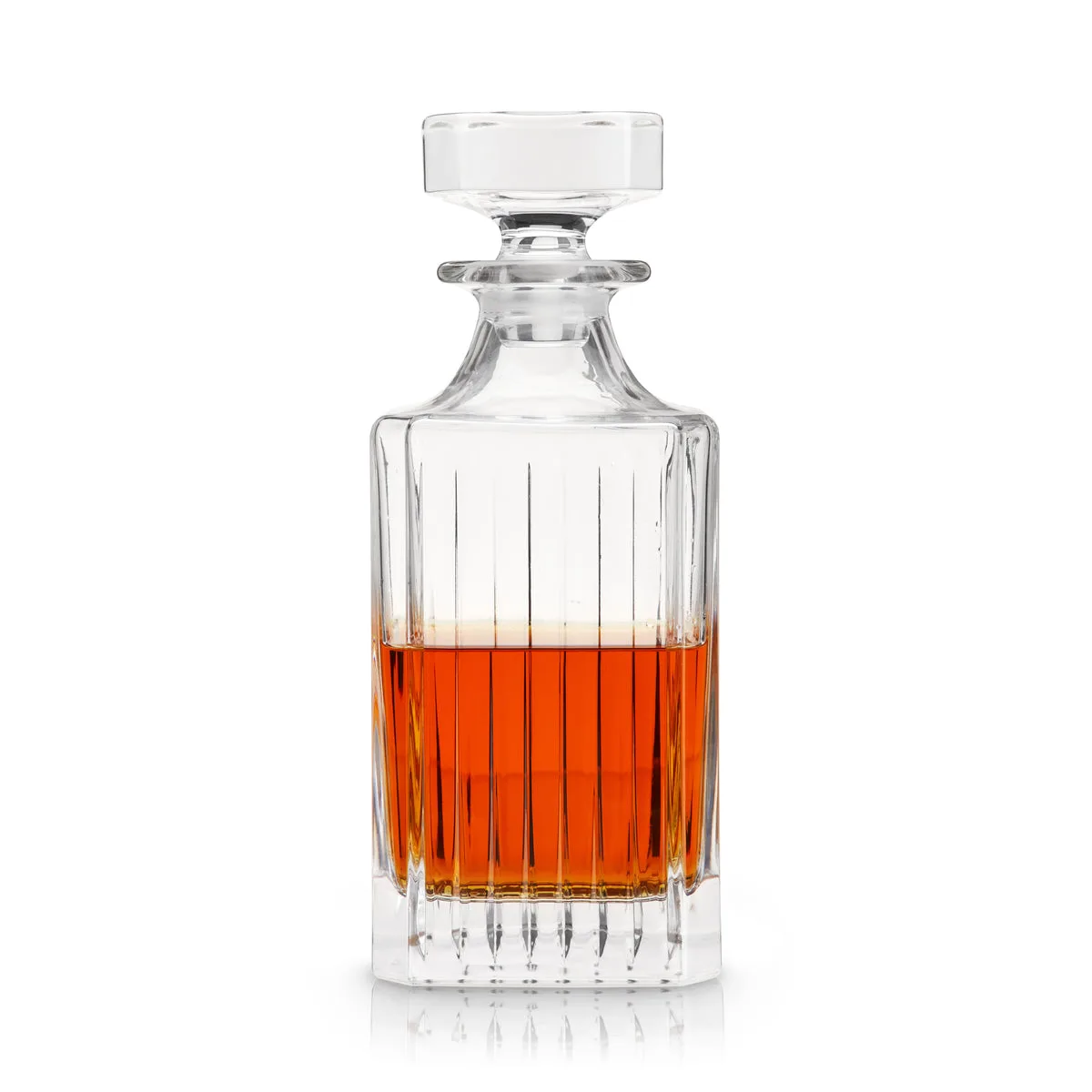 Viski Reserve Milo cut-crystal liquor decanter with square stopper, filled with bourbon