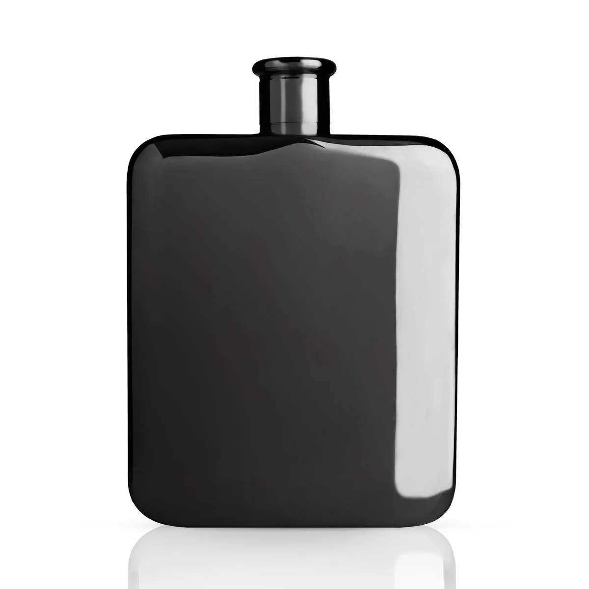 Viski Warren 6oz flask in polished gunmetal black with a curved rectangular body