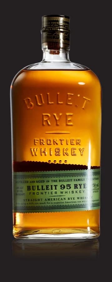 Bottle of Bulleit 95 Rye Frontier Whiskey, a straight American rye whiskey