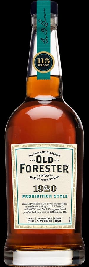 Bottle of Old Forester 1920 Prohibition Style Kentucky straight bourbon, 115 proof