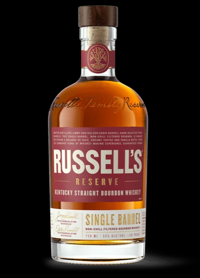 Bottle of Russell's Reserve Single Barrel Kentucky straight bourbon, 110 proof, non-chill filtered