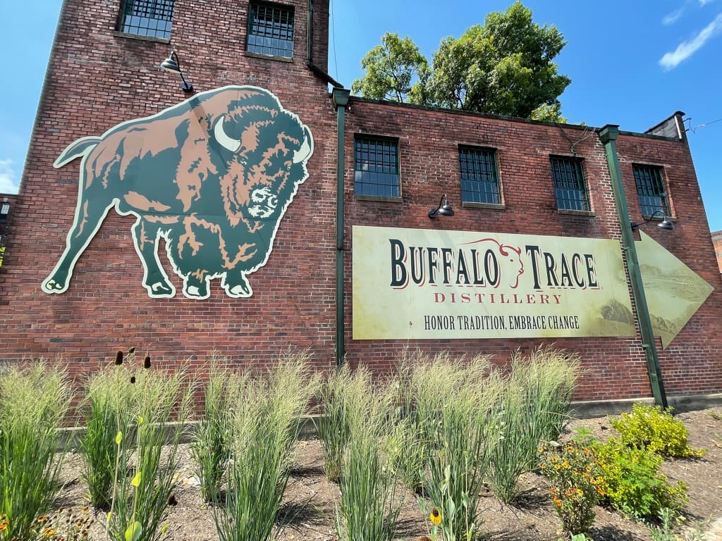 Brick warehouse buildings and grounds at Buffalo Trace Distillery in Frankfort, Kentucky